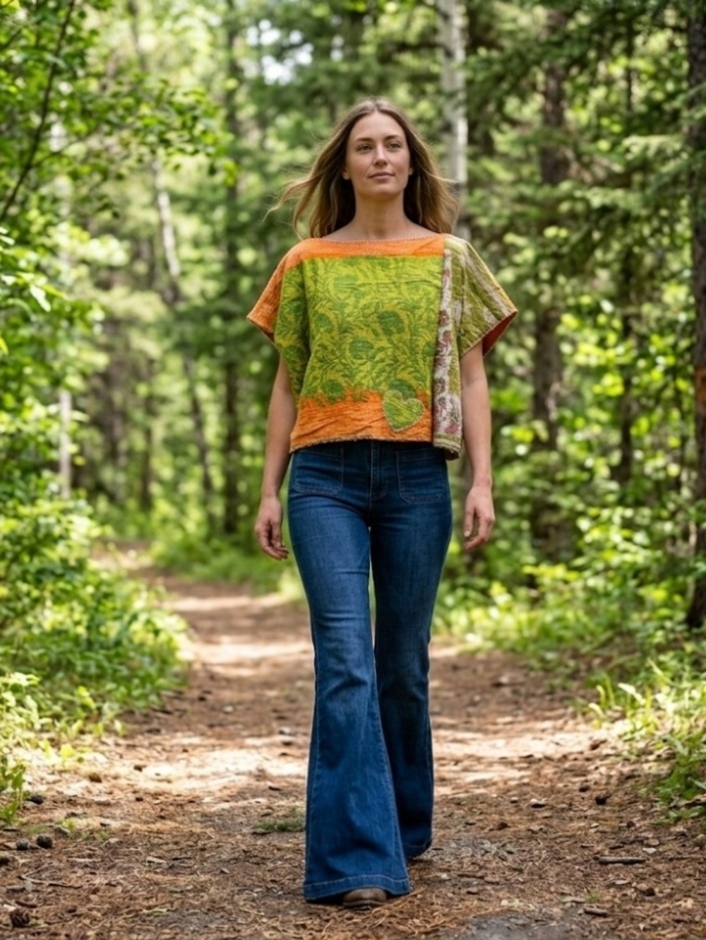Upcycled Kantha Quilt Cropped Top XL-1X Handmade Dont Throw It Out